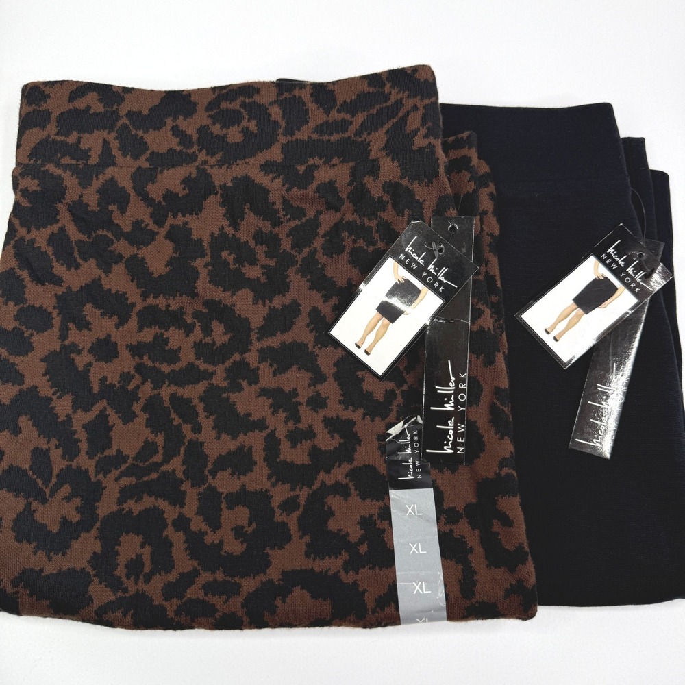 NWT Nicole Miller Skirts Womens XL Black Brown Leopard Pencil Mini Stretch Lot
